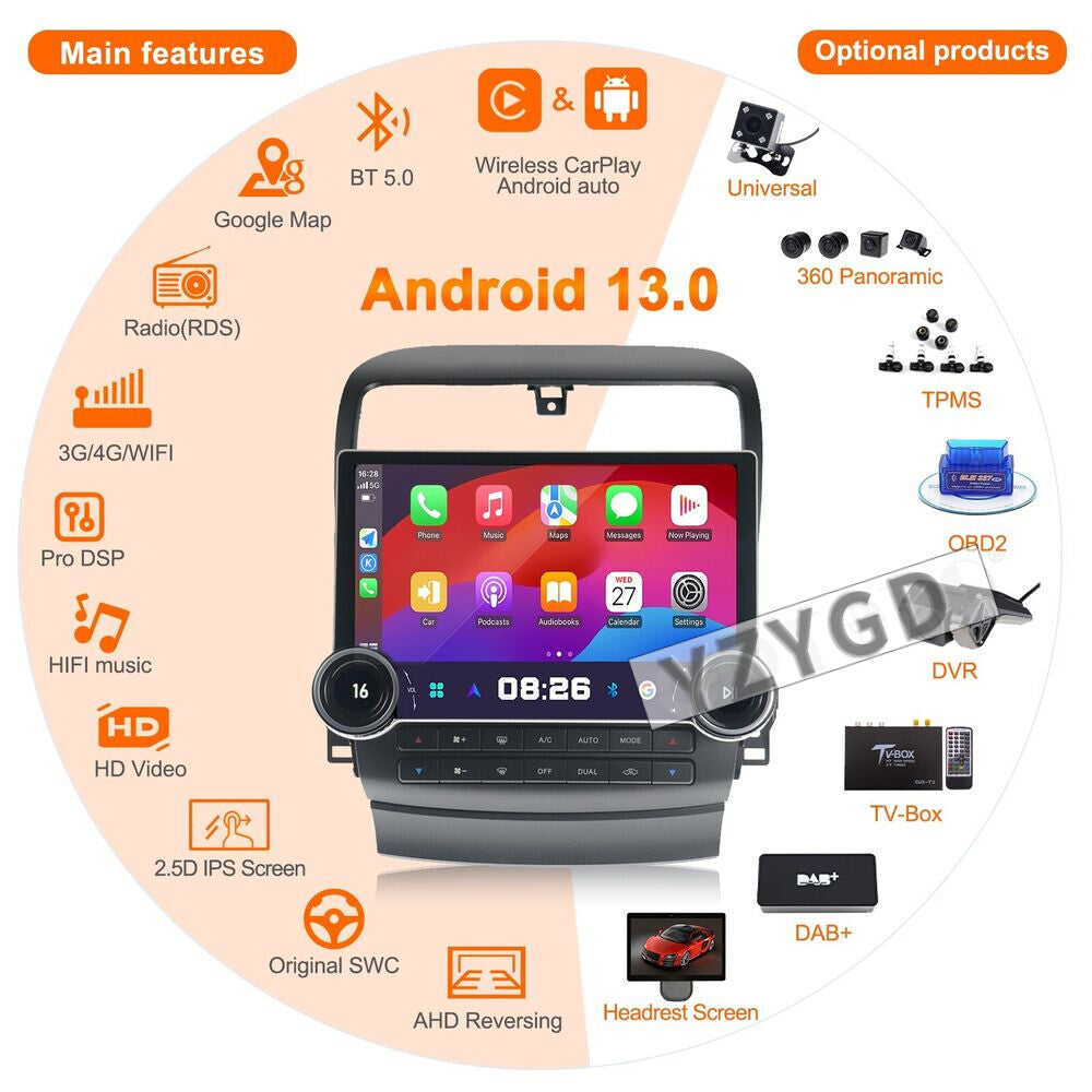 for Acura TSX 2004-2008 Android Auto CarPlay Car Radio Stereo GPS Player Screen