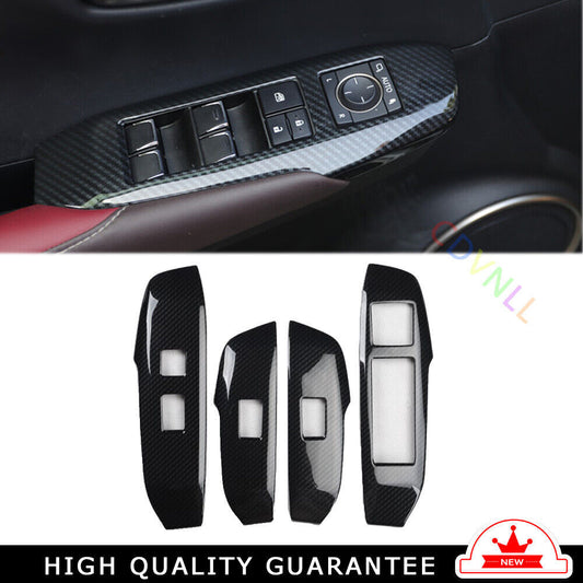 Glass Window Lifting Lock Panel Trim Fit for Lexus NX 2015-20 Black Carbon Fiber