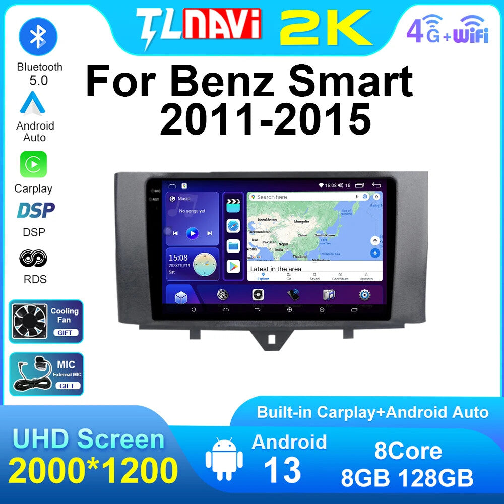 for Mercedes for Benz for Smart Fortwo 2011-2015 Car Stereo Radio CarPlay GPS Screen