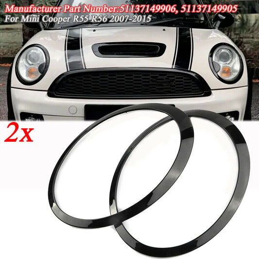 2x Headlight Lamp Decorative Ring Cover for Mini Cooper R55 R56 R57 R58 R59 Gloss Black