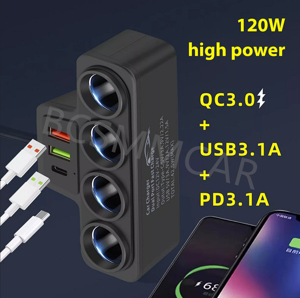 Cigarette Lighter Socket USB Charger Splitter Outlet Power Adapter For Car Boat
