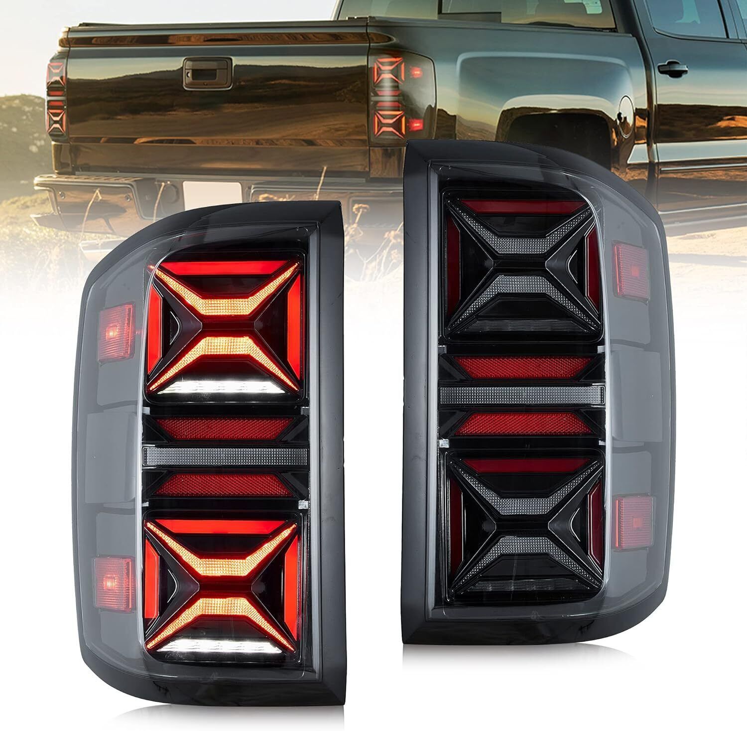 One pair of LED clear taillights suitable for GMI for Sierra 1500 2500 3500 HD 2014-2018