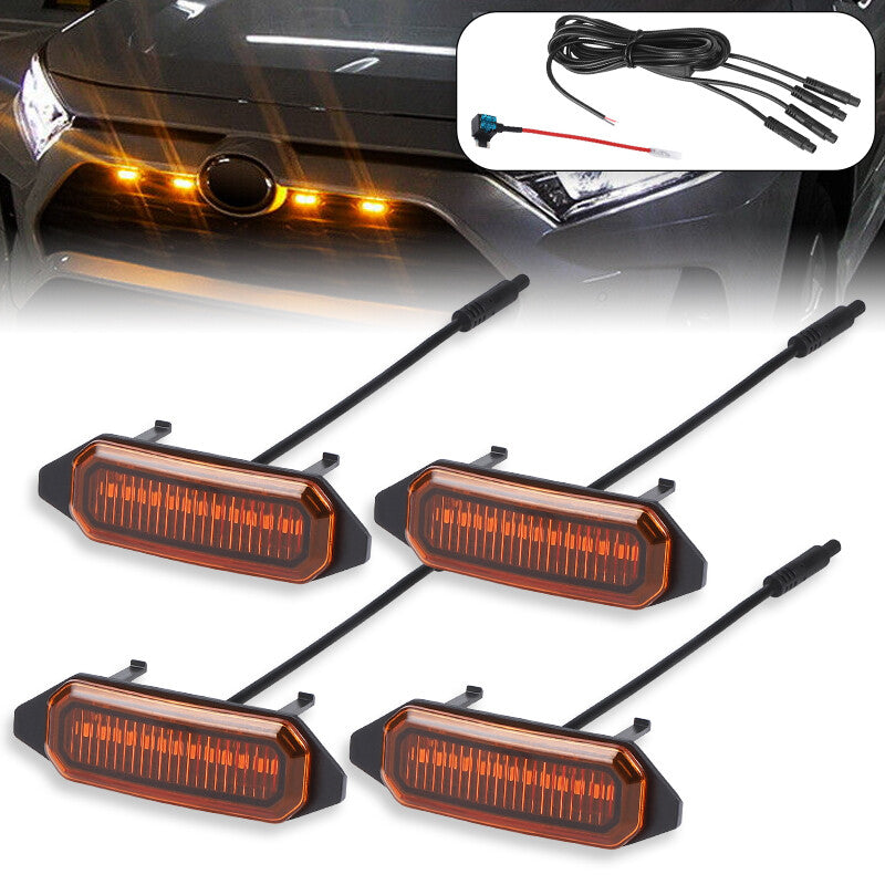 4X Front Grille Amber LED Light Style Grill Kit for Toyota RAV4 2019-2022
