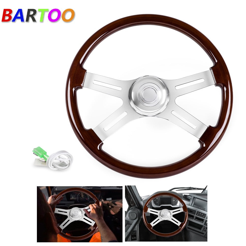 18 4 Spoke Wood Steering Wheel Chrome for Freightliner for Peterbilt for Kenworth for Volvo