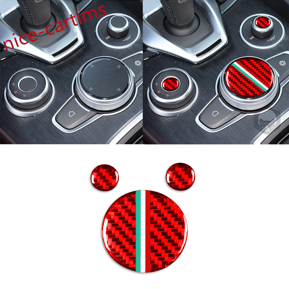 Red Carbon Fiber Inner Central Control Knobs Cover for Alfa Romeo Giulia 2020-21