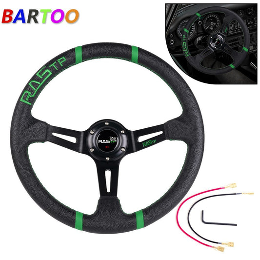 14 Green Aluminum RASTP Deep Dish Drifting Sport Steering Wheel Racing Car