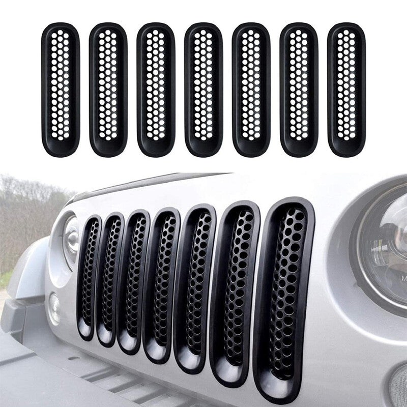 7-Piece Matte Black Front Grille Grille Insert Kit for Jeep for Wrangler 2007-2015