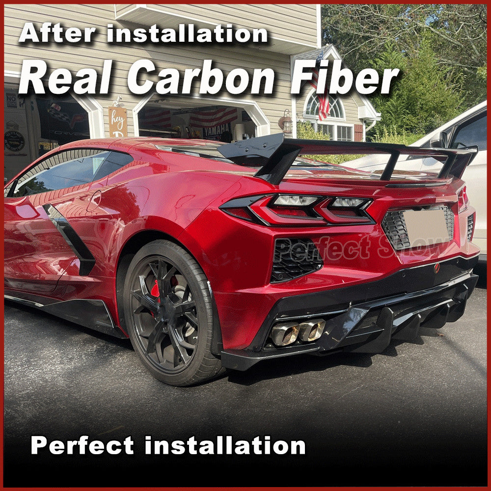 for Chevrolet for Corvette C8 Stingray 20UP Carbon Fiber Rear Bumper Splitters Fins