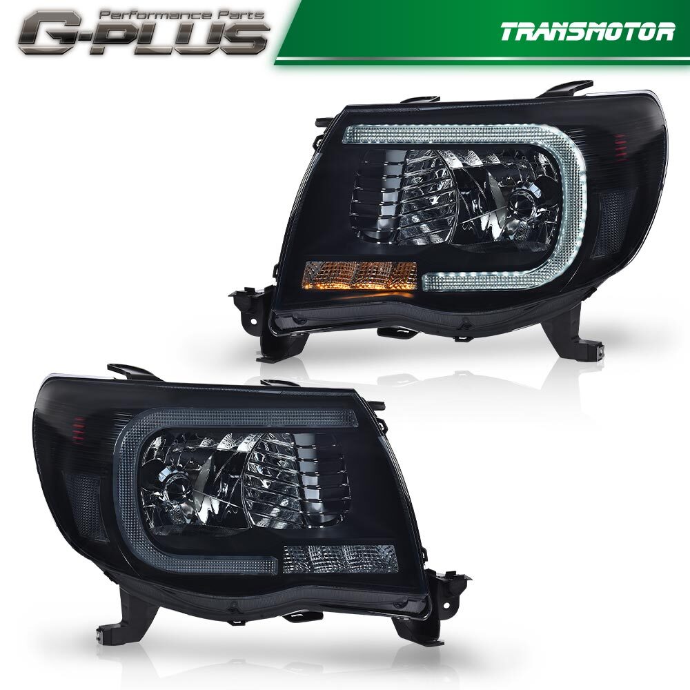 Suitable for 2005-2011 for Toyota Tacoma 1 dual-smoke LED tube DRL headlights with smoke effect.