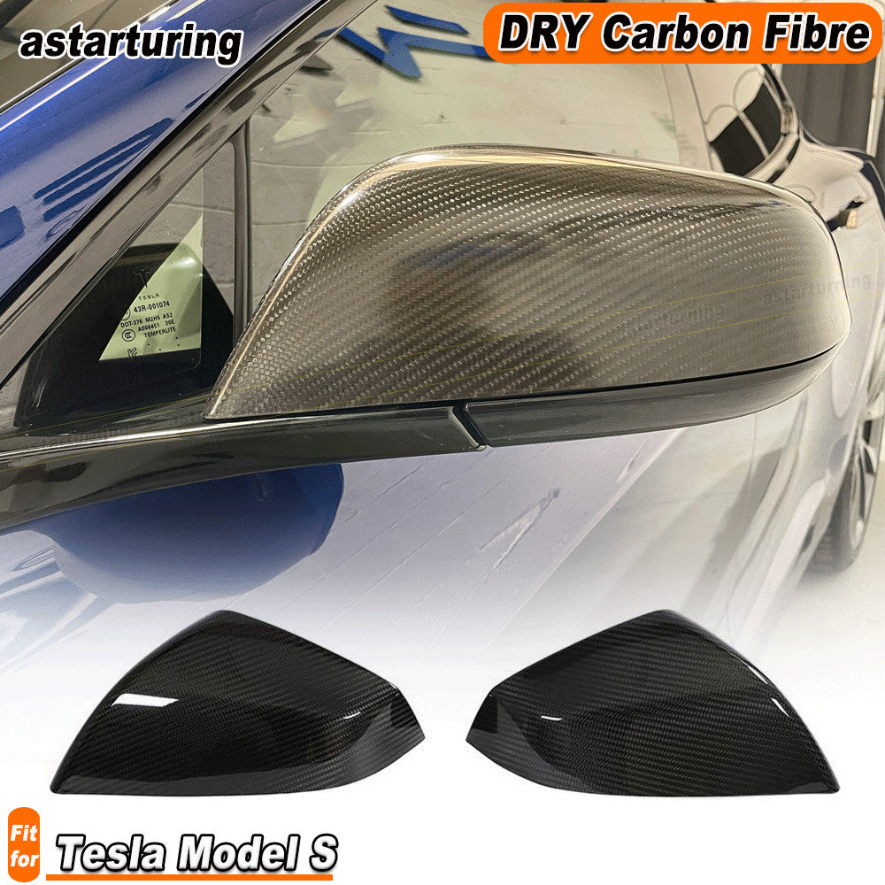 for Tesla for Model S Plaid 2021+ Dry Carbon Fiber Side Wing Mirror Cover Cap Add-On