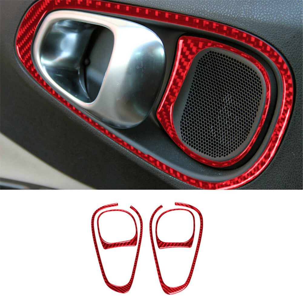 Red Interior Front Door Handle Carbon Fiber Cover Trim for Fiat 500L 2014-2017