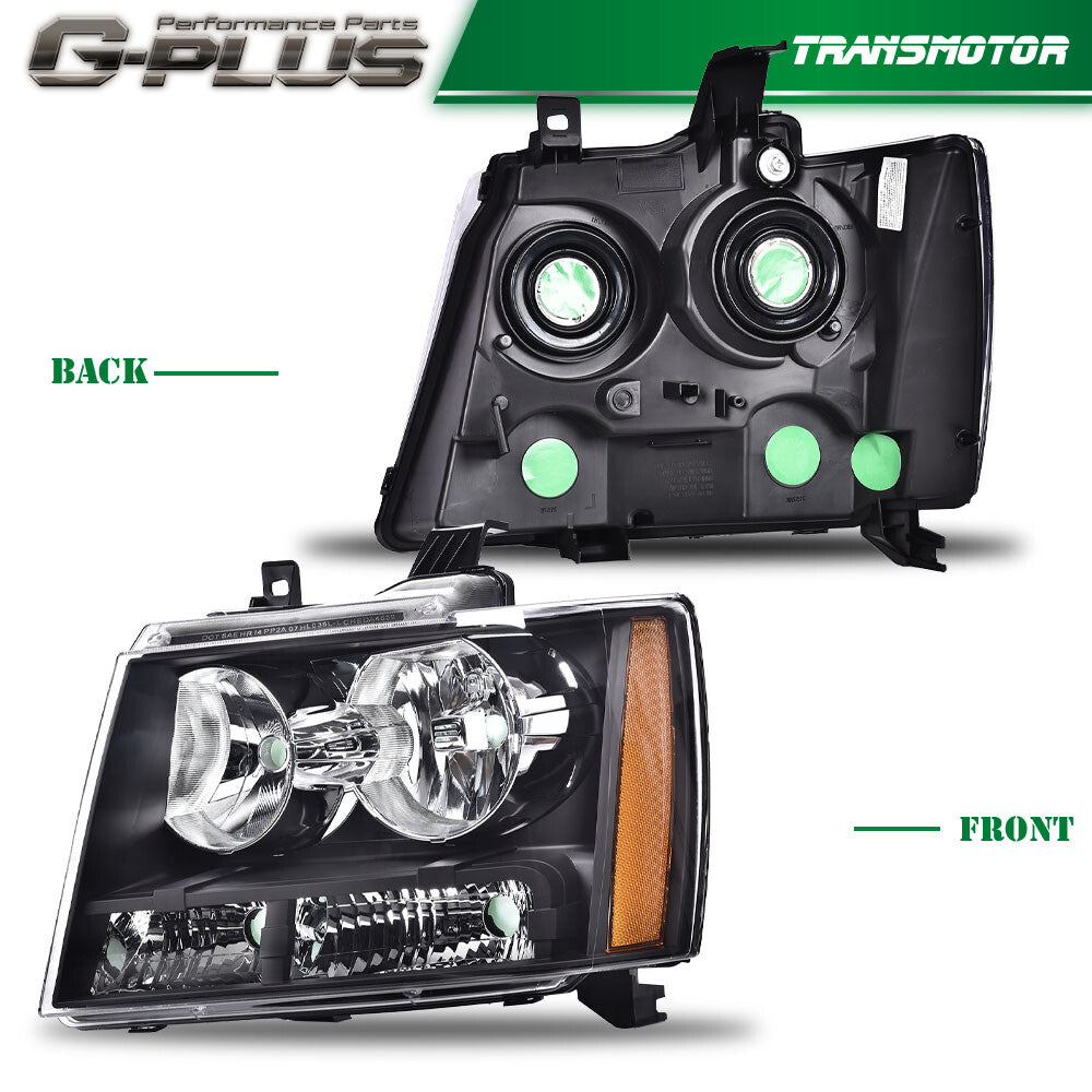 2-Pack Amber Corner Black Headlights Suitable for 07-14 for Chevrolet Avalanche Tahoe Suburban