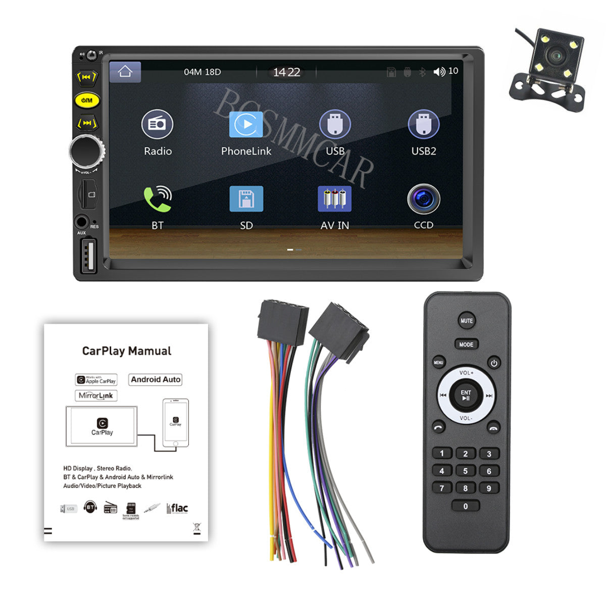 Car MP5 Player Stereo Radio Touch Screen For Carplay Android Auto W/Free Camera