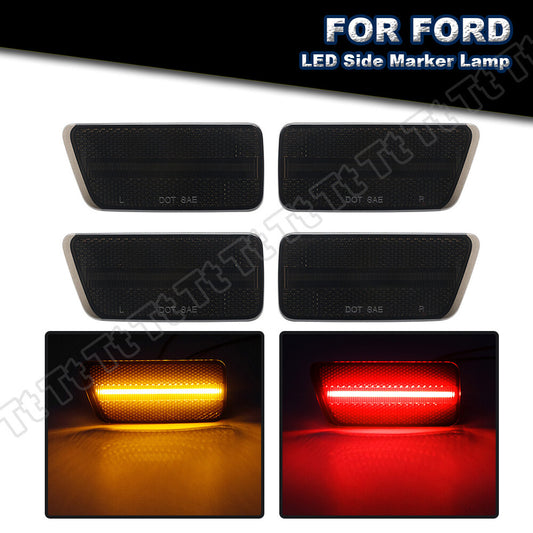Smoked LED front and rear bumper side marker lights for 2021-24 for Ford for Mustang Sport 4-piece set