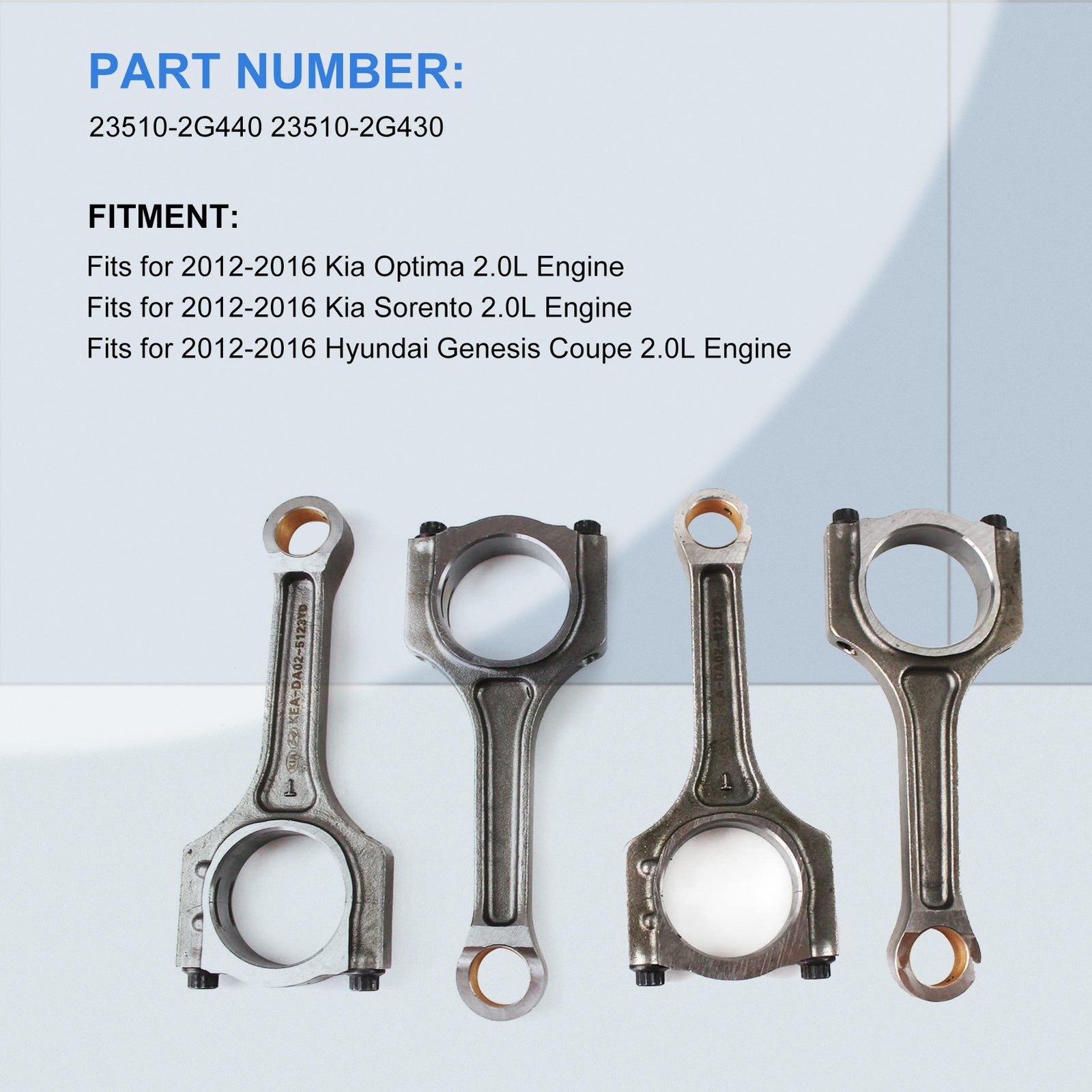 4pcs Connecting Rod 23510-2G440 + 4pcs Engine Pistons Rings Suitable for Hyundai