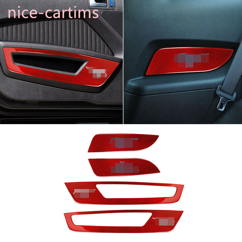 Red Carbon Fiber Interior Door Panel Decorative Cover for Ford for Mustang 2009-2013