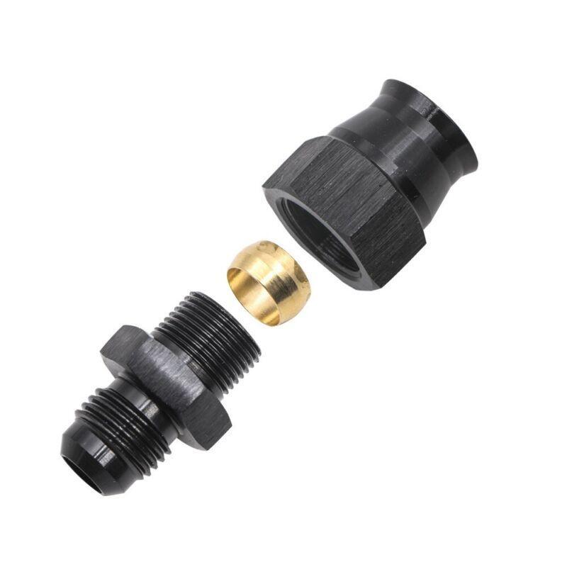 5/16 inch tube to male adapter - 6 AN adapter with brass ferrule, black compression