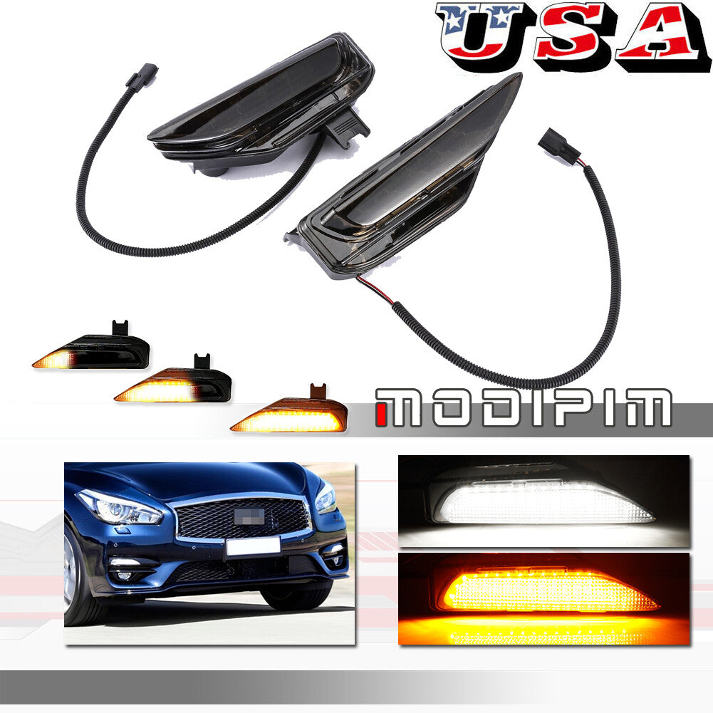 LED turn signal fog lights for Infiniti Q50 Q50S Sport 2014 - 2020 front switchback models.