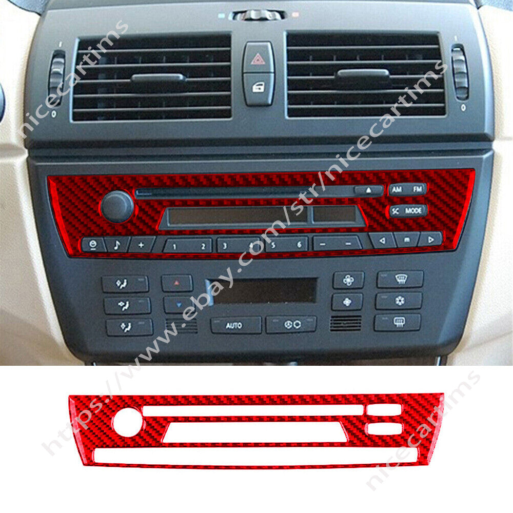 Red Carbon Fiber Central Control CD Switch Panel Cover for BMW X3 E83 2004-2010