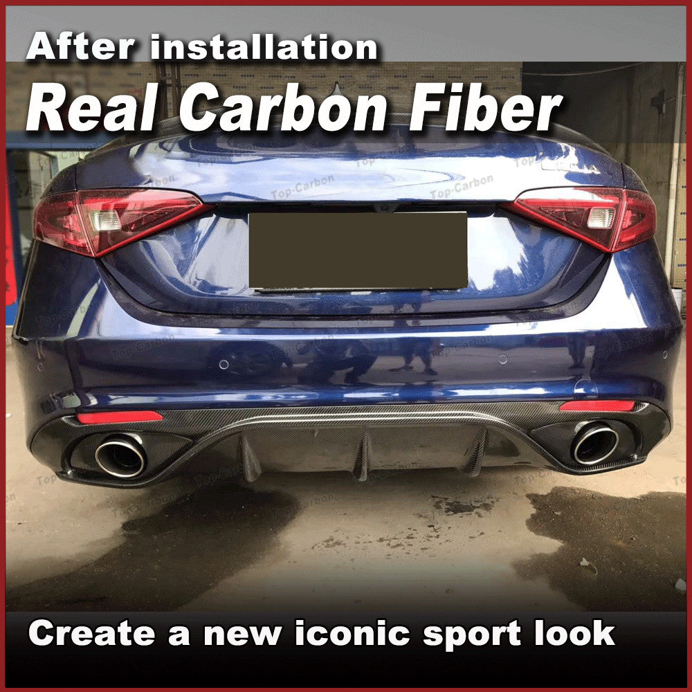 for Alfa Romeo Giulia Carbon Rear Bumper Diffuser W/ Exhaust Tips Tailpipe 17-19