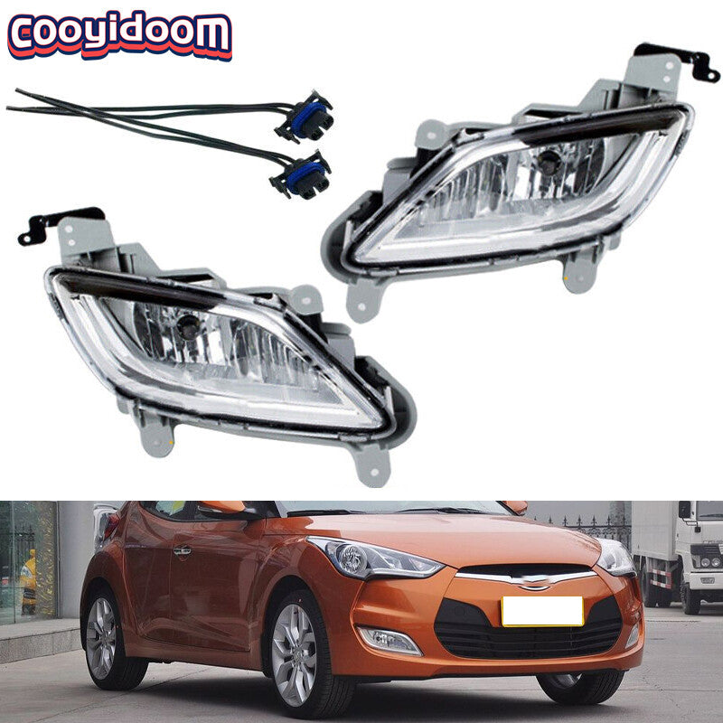 A pair of front bumper fog lights and headlights are suitable for the for Hyundai for Veloster 2011, 2012, 2013 - 2017.