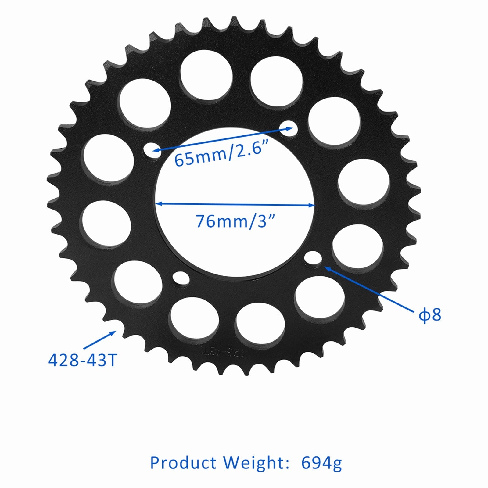 428 chain-driven front and rear sprockets suitable for 110cc and 125cc CRF70 XR Dirt Pit bicycles, all-terrain vehicles, and go-karts.