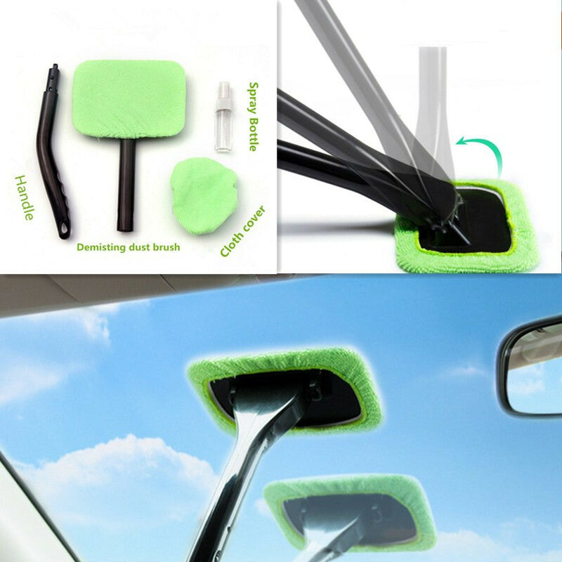 Microfiber Long Handle Wash Brush Clean Car Window Windshield Cloth Clean Tool