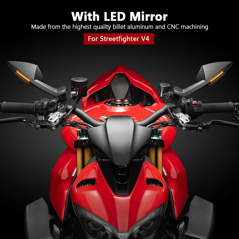 Blue lenses Side Mirrors With Turn Signal LED Light for Ducati Streetfighter V4