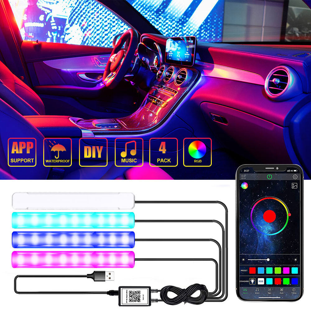Car RGB Interior Ambient LED Strip Light Bluetooth Music Control Atmosphere Lamp