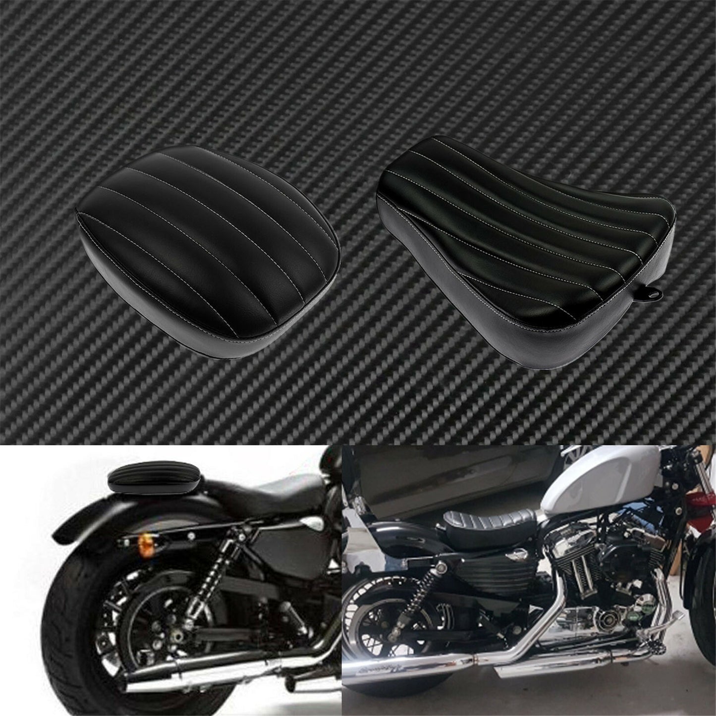 Stripe Driver Solo for Seat + Passenger Cushion Pillon Pad Fit For Sportster 2010-15