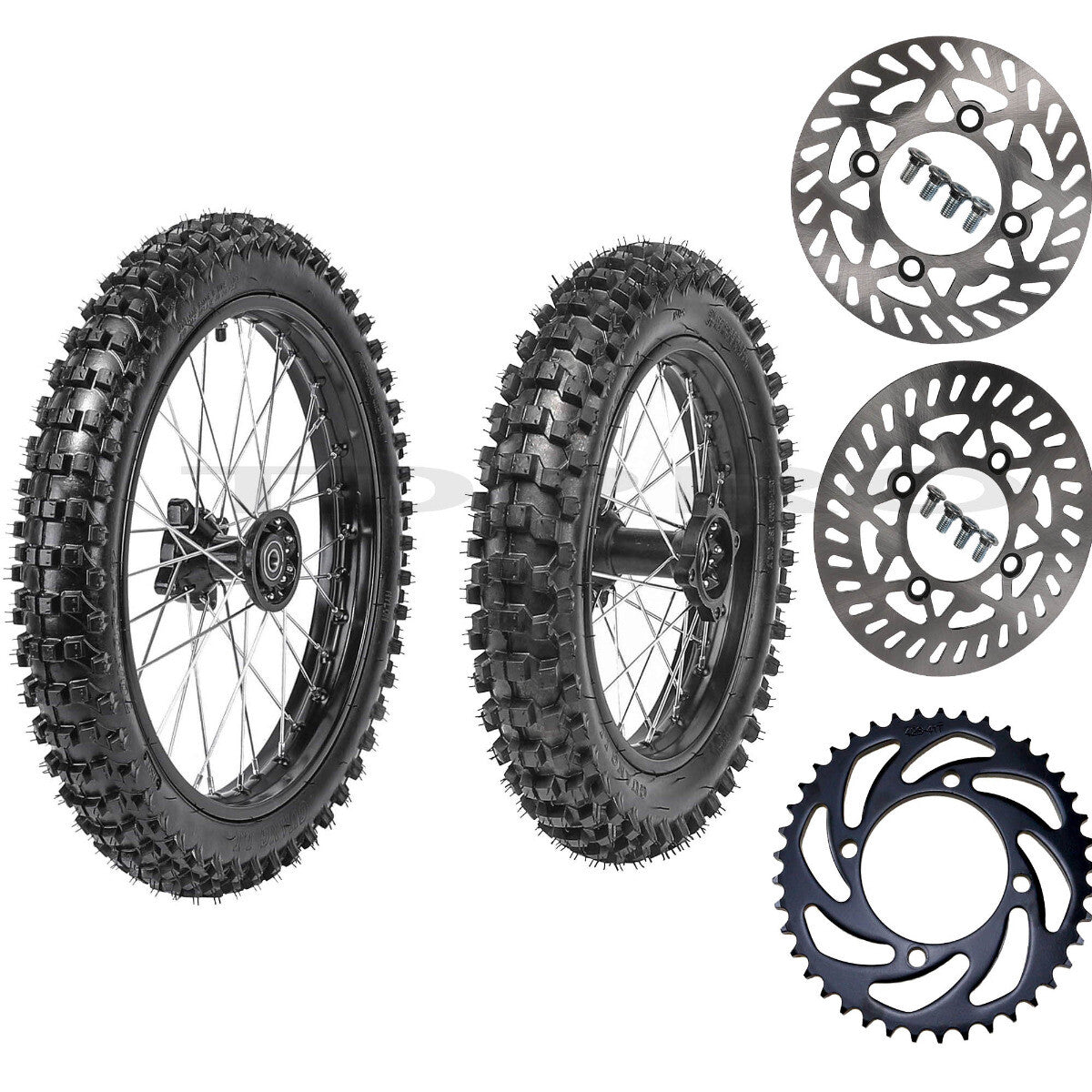 Front 70/100-17 + Rear 90/100-14 rims, chains, and grooves for an Apollo 125cc bicycle.