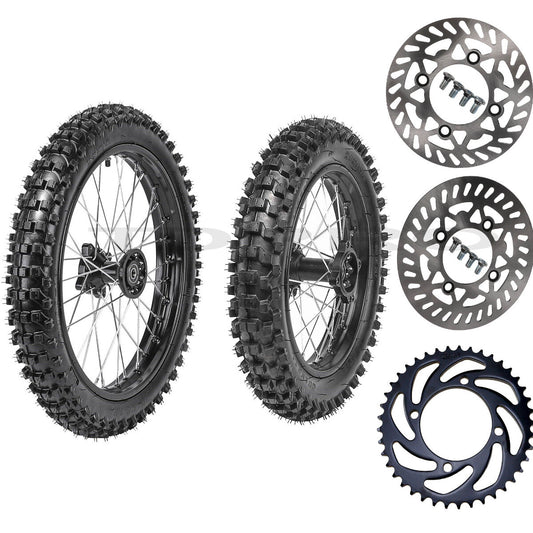 Front 70/100-17 + Rear 90/100-14 rims, chains, and grooves for an Apollo 125cc bicycle.