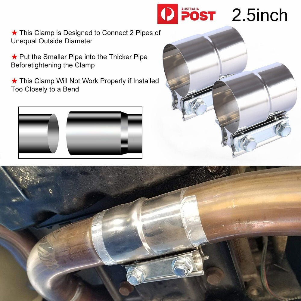 2.5In Stainless Steel Butt Joint Band Exhaust Clamp Sleeve for Muffler Downpipe