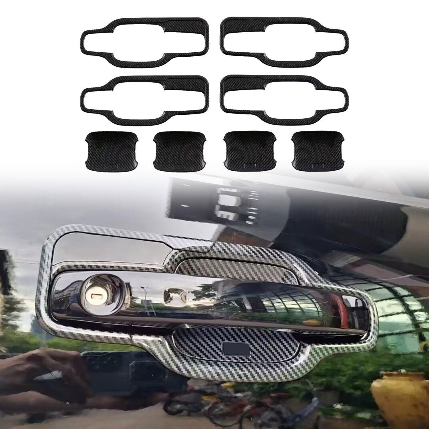 for Ford Ranger 2024 2025 Carbon Fiber Look Side Door Handle Bowl Cover Trim 8X
