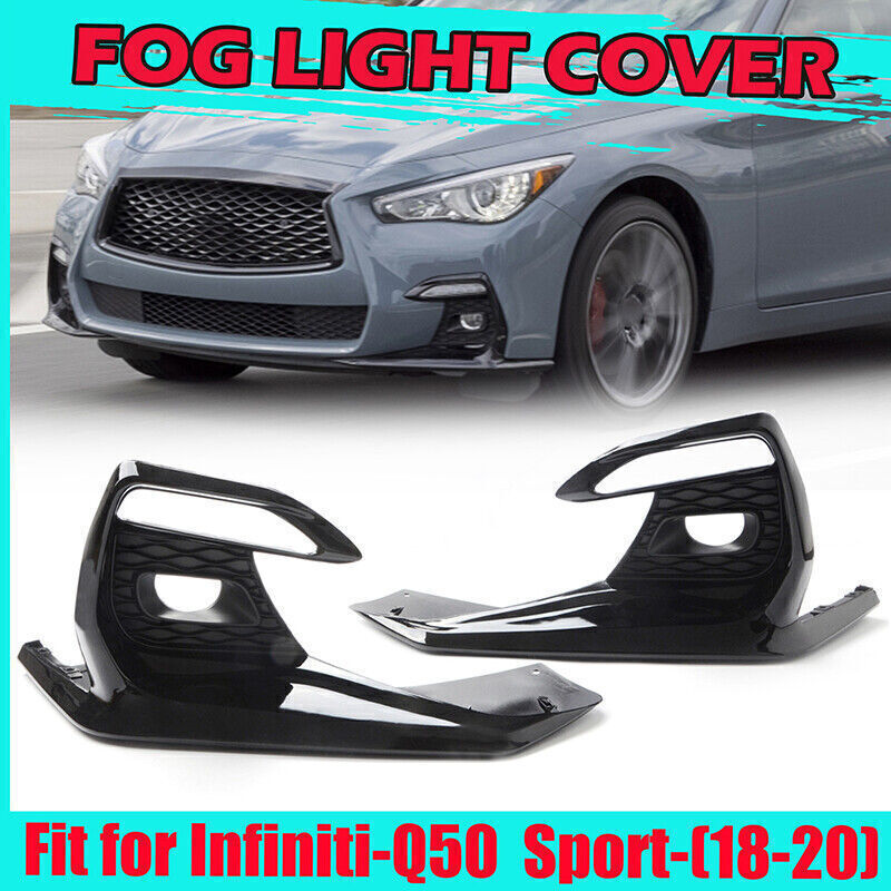 2-Piece Front Bumper Fog Light Protector Cover Frame for 2018-2020 for Infiniti Q50 Q50s Sport Models