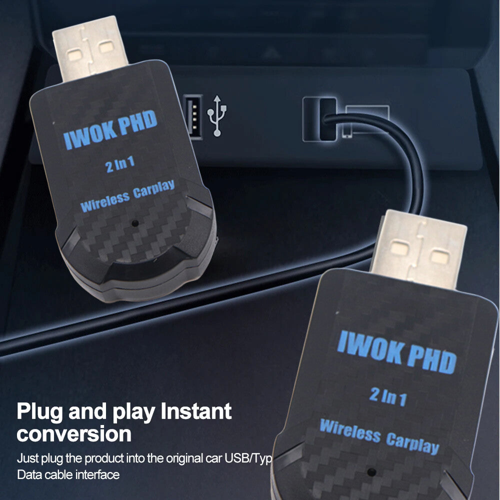 2-in-1 Wireless CarPlay Bluetooth for Apple iOS and Android Auto for Smart USB Type-C