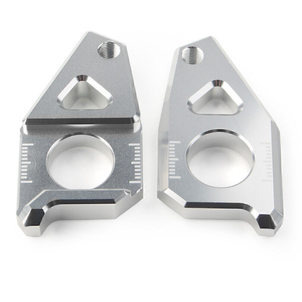for Yamaha YZF R1 FZ8 FZ1 TMAX 530 Axle Spindle Chain Adjuster Blocks Silver