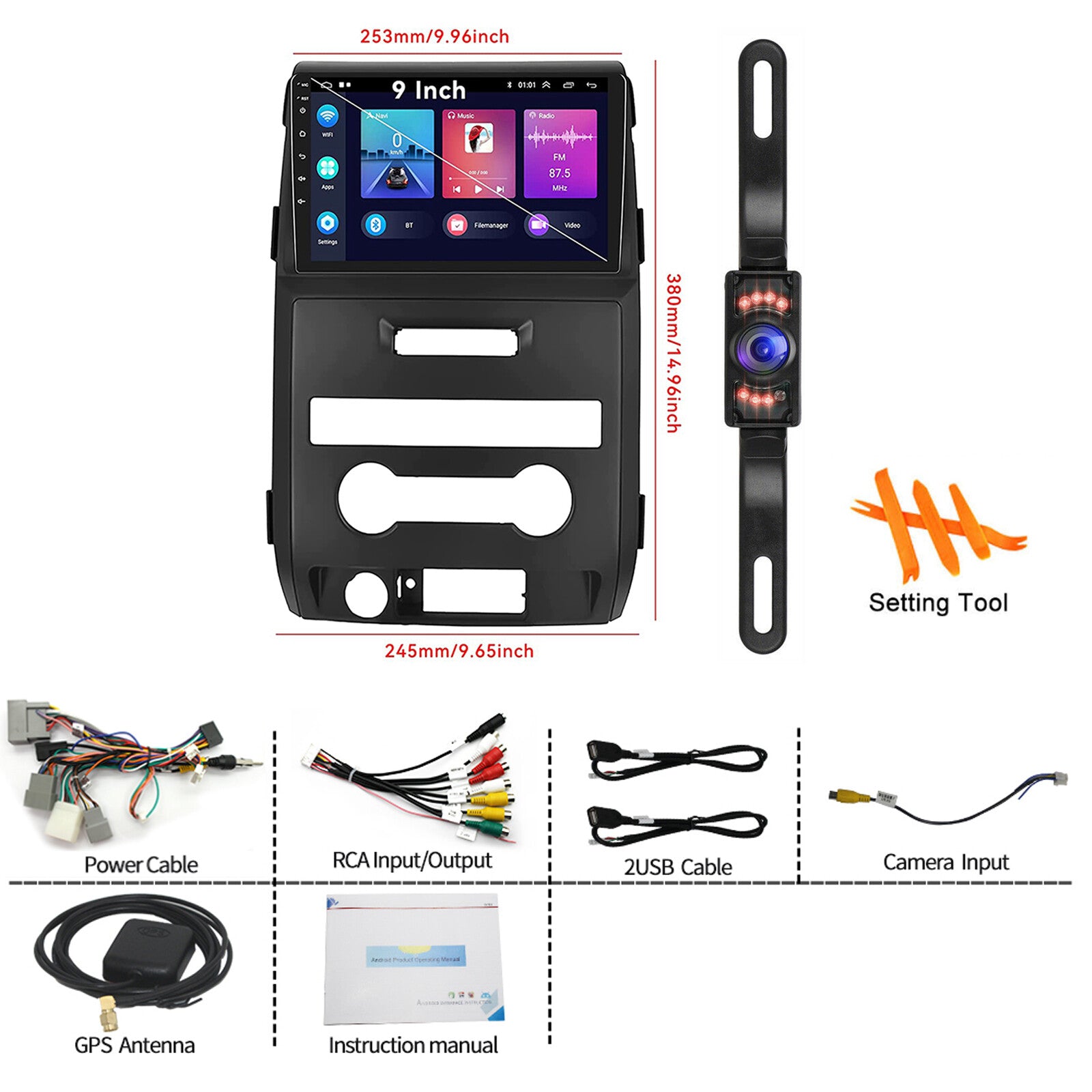 32GB Android 12 Car Stereo Radio Player with GPS Navigation and CarPlay for 2009-2014 for Ford F150