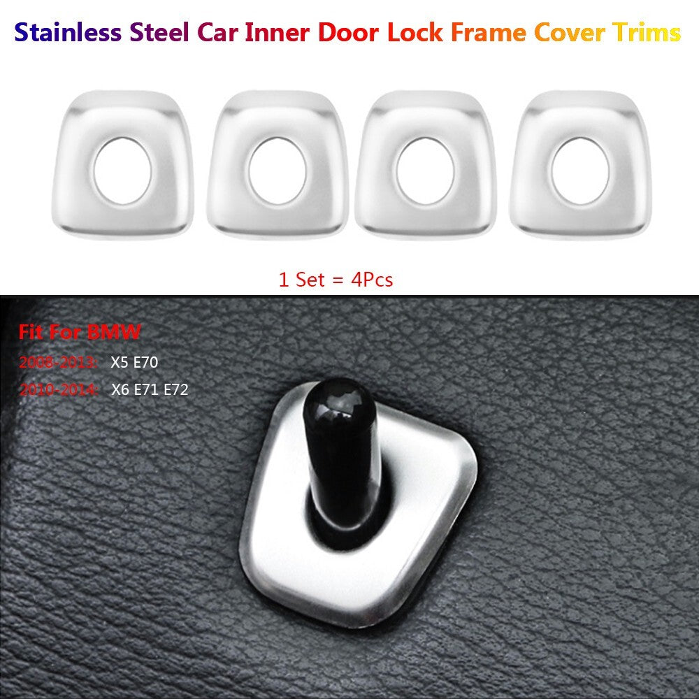 4x Stainless Steel for BMW X5 X6 E70 E71 E72 Car Inner Door Lock Pins Cover Trim