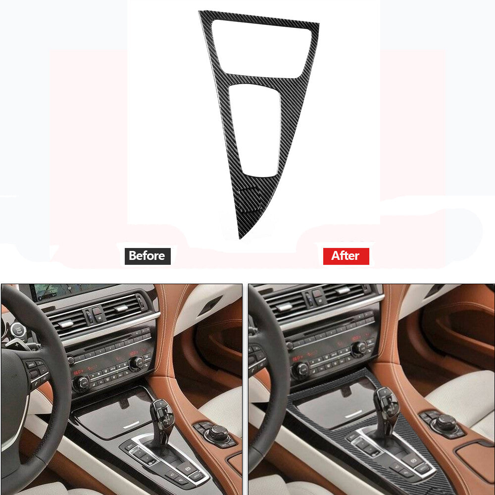 2Pcs Carbon Fiber Gear Shift Panel Cover Trim for BMW 6 Series F12 F13 2011-2018