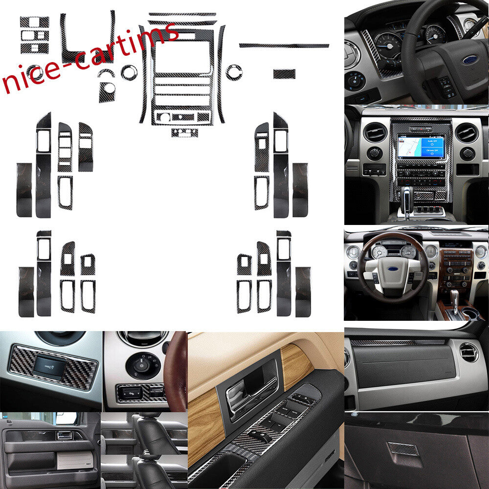 50Pcs Carbon Fiber Interior Full Set Decorative Trim Kit for Ford F150 2009-2014