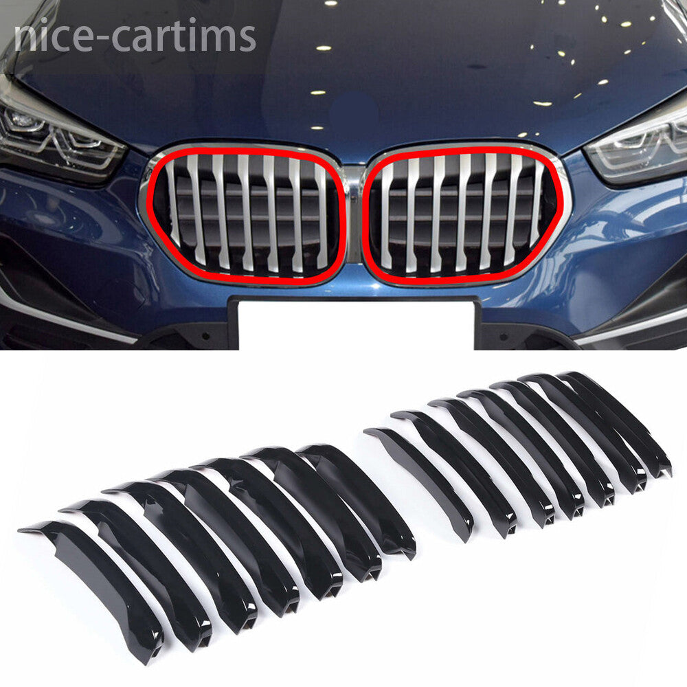 14¡ÁGloss Black ABS Front Grille Grill Inserts Strips Trim for BMW X1 F48 2016-19