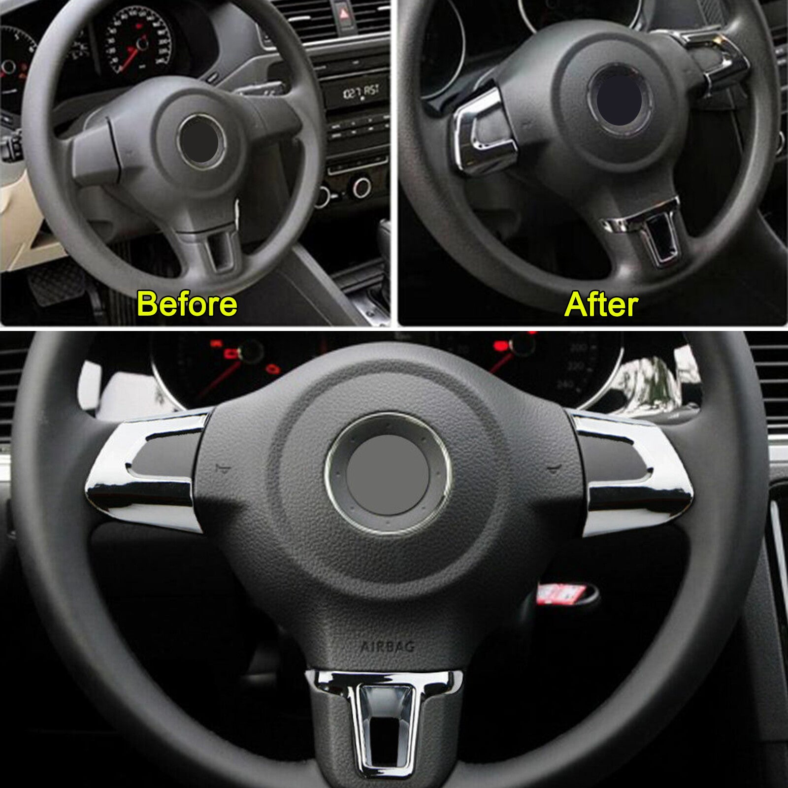 Chrome steering wheel trim cover frame for VW for Golf MK6, POLO for Bora Touran Eos for Jetta