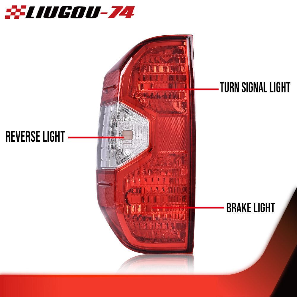 One pair of red taillight and brake light assemblies suitable for 2014-2021 for Toyota Tundra models.
