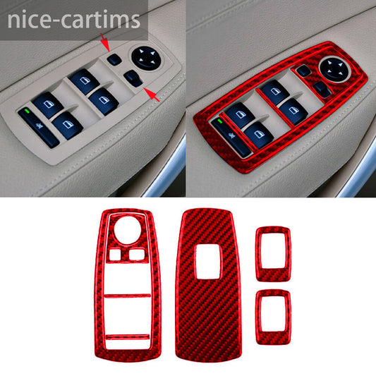 for BMW X3 E83 2004-10 Window Lift Switch Button Panel Trim Red Carbon Fiber 7Pc
