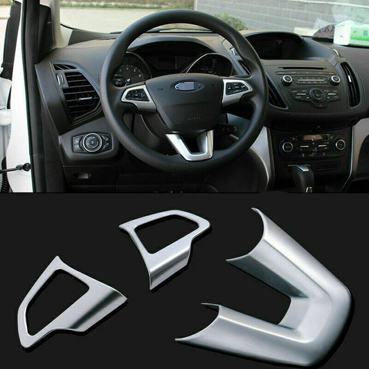 for ford Escape Kuga 2017-2019 Matte Silver Car Steering Wheel Frame Cover trim