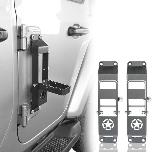 Auto Car Door Hinge Steps Metal Folding Foot Pedal to Rooftop w/Star Sign Black