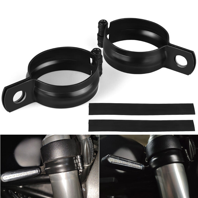 2X Front Fork Bar Motorcycle Turn Signal Clamp Mount Holder Bracket For 37-50mm