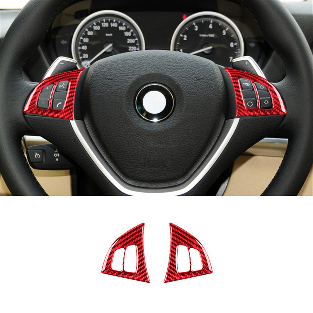 2PCS red carbon fiber steering wheel frame trim for BMW X5 E70 X6 E71 2008-2013