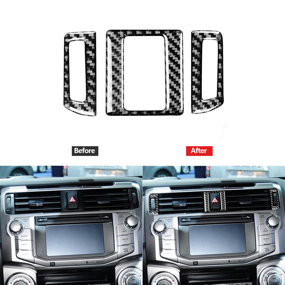 3Pcs Carbon Fiber Center Air Vent Outlet Cover Trim for Toyota 4Runner 2010-2020